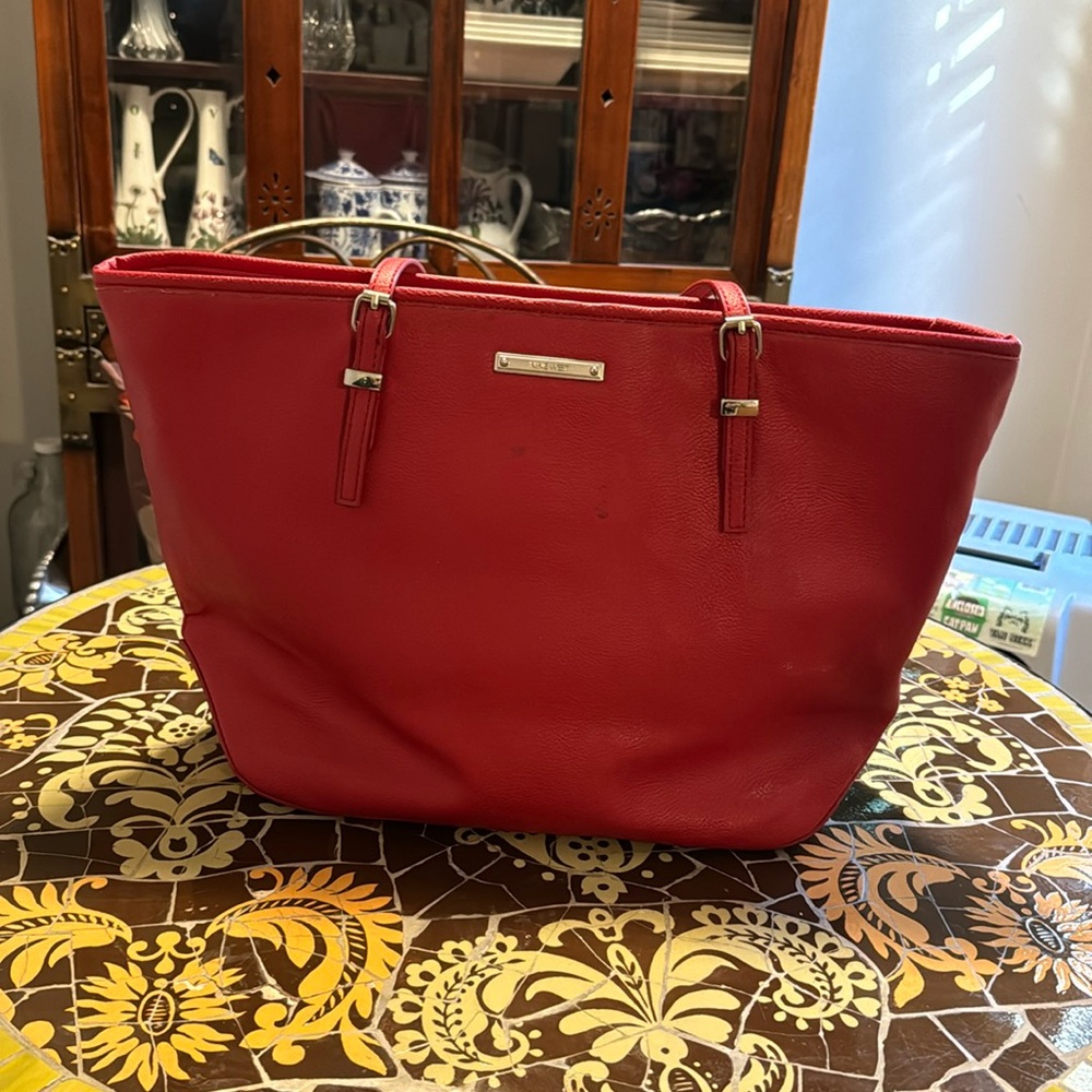 NINE WEST RED LEATHER TOTE